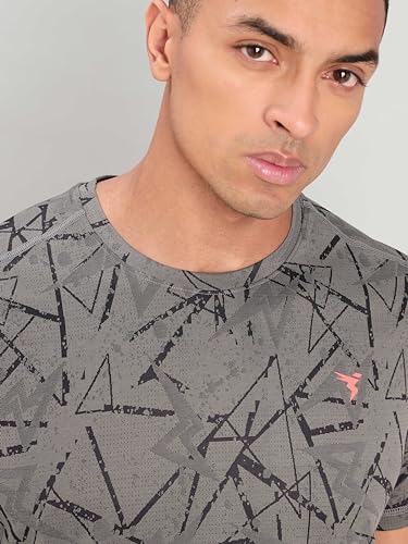 Image of TECHNOSPORT Men Polyester Regular Fit Half Sleeve Jacquard T-Shirt with Double Cool, Quick Dry & Anti Microbial for Sports, Running & Casual Use