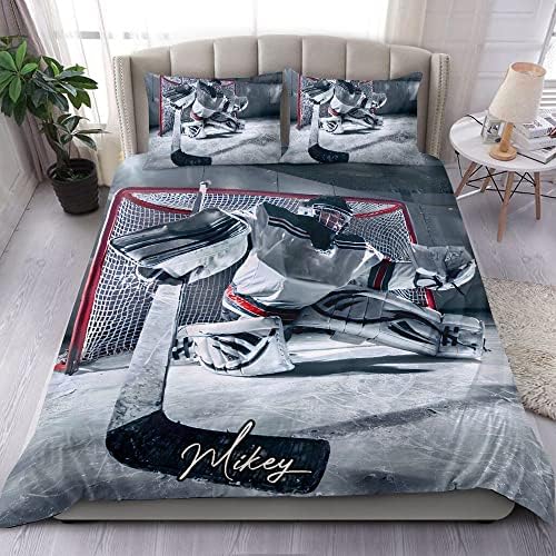 MigoUnique Personalized Goalie Ice Hockey Bedding Set,Kids 3 Piece