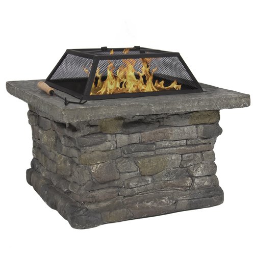 Best Choice Products® Elegant 29' Outdoor Patio Firepit w/ Iron Fire Bowl, Stone Base, & Mesh Cover