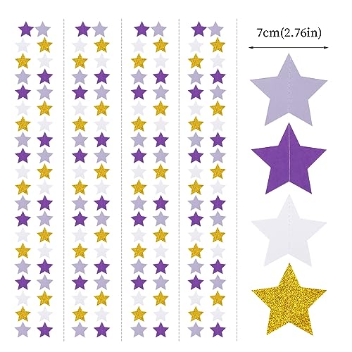 Image of Purple-Lavender White-Gold Party-Decorations Star Garland - 62ft Streamers Hanging Banner,Girl Birthday Wedding Twinkle Twinkle Little Star Baby Bridal Shower Graduation Decor Hugtmr