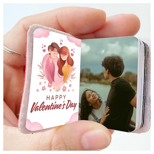 Flashing Click Vegan Leather Mini Photo Album Keychain – with 12 Photo’s, unique Gift for Valentine's Day, Couples, Husband, Wife, Him & Her, Birthdays, Anniversaries