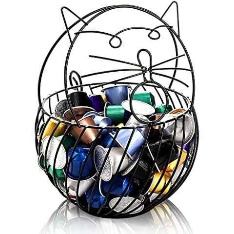 YOUEON Wire Coffee Pod Holder Metal K Cup Holder Espresso Pod Holder Coffee Pod Basket Metal Coffee Capsule Storage K Cup Holder Large Capacity Coffee Caps Organizer for Counter Home Office Black Cover