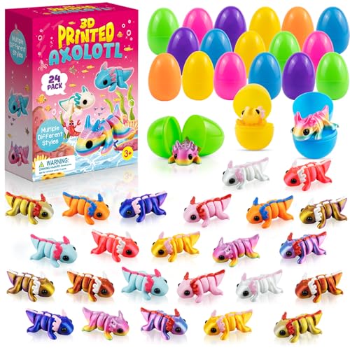Easter Basket Stuffers: 24 Pack Prefilled Eggs with Axolotl Toys