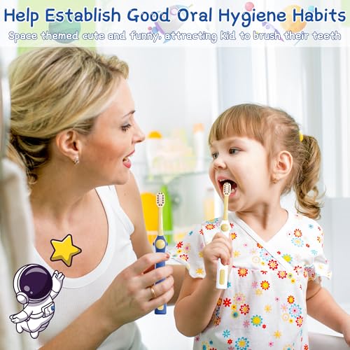 Image of EASICUTI Extra Soft Toddler Toothbrushes 8 Pack, Space Style Kids Toothbrushes for Ages 2-12 Years, Baby Toothbrush 12 Months and up, Childrens Toothbrush Help Remove Plaque and Stains-Blue, White