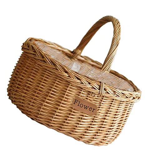 BBCBBZ Cesta Cestas tejidas Almacenamiento de mimbre Picnic Seagrass Willow Rattan Fruit Handles Gift Wedding Planter Bin Cesta de mano