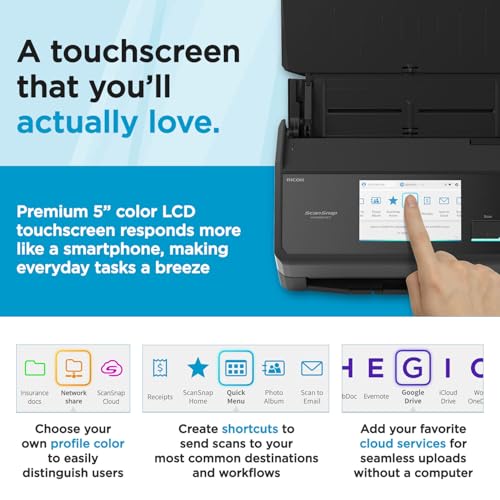 Image of ScanSnap iX2500 Wireless or USB High-Speed Cloud Enabled Document, Photo & Receipt Scanner with Large 5 inch Touchscreen and 100 Page Auto Document Feeder for Mac or PC, Black