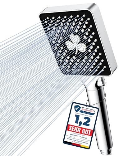 Magichome Alcachofa de Ducha(Sin manguera), Cuadrado Cabezal Ducha Mano de Alta Presión con 6 Tipos de Chorro, Shower Head de Grande, Ducha de Lluvia con Ahorro de Agua, Cromado