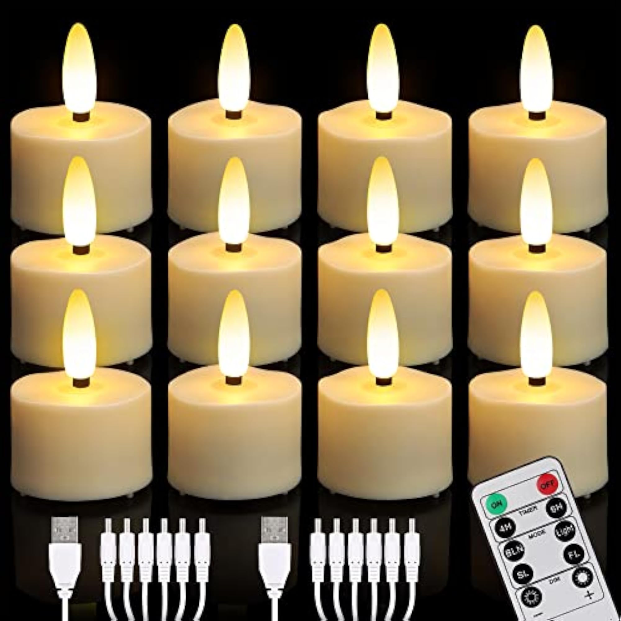 12pcs Rechargeable LED Tea Lights with Remote Control