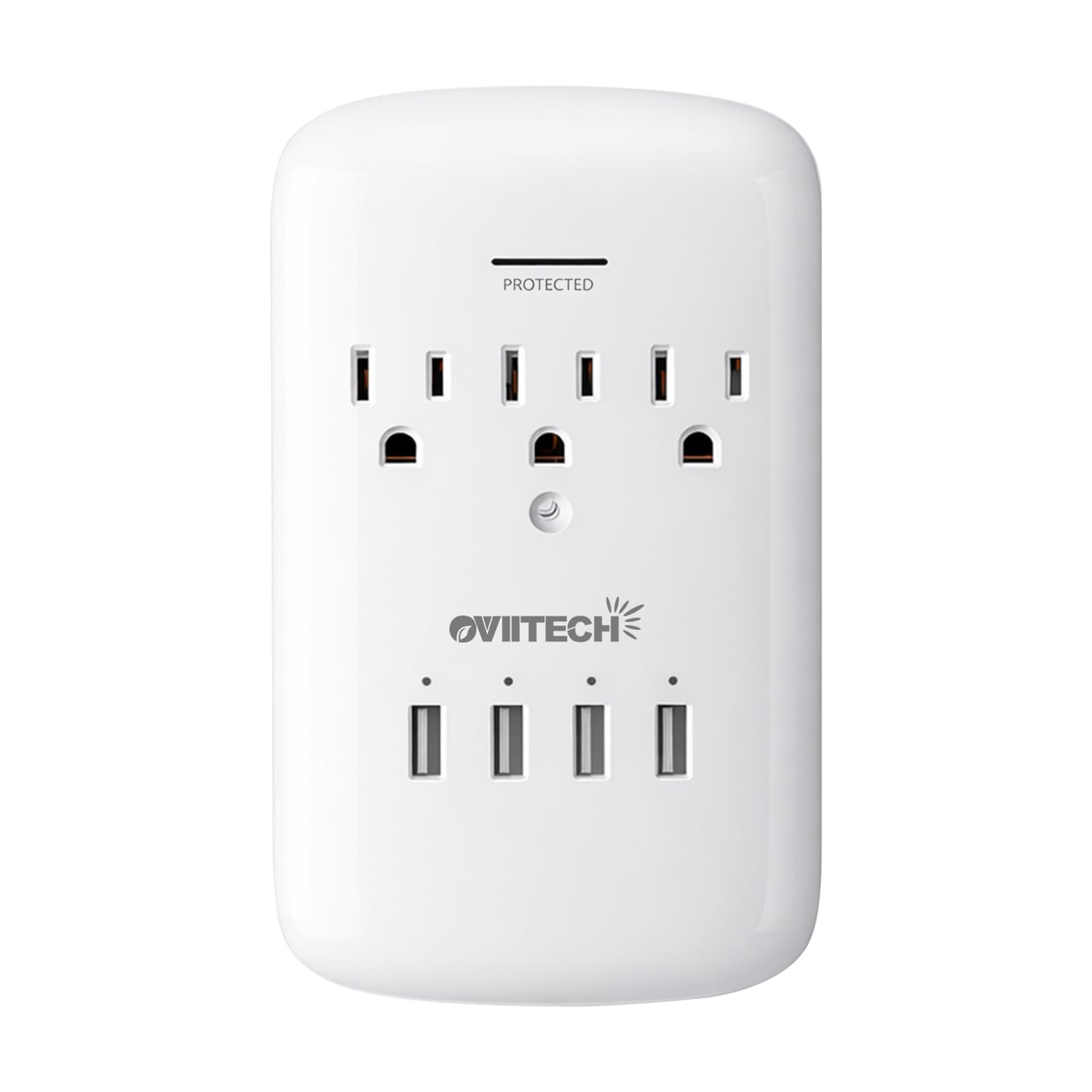 Oviitech Multi Outlet Wall Mount Adapter Surge Protector with 4 (4.2 AMP) USB Charging Ports,3 Outlet Extender Socket Plugs,White,ETL Certified.