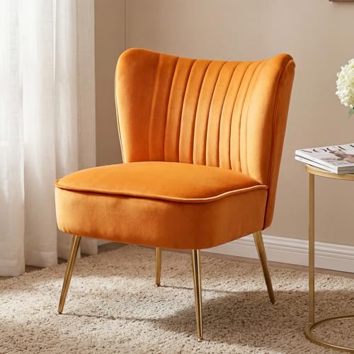 Ya-Home Velvet Accent Chair Occasional Tub Chair with Golden Metal Legs Upholstered Wingback Corner Chair for Living room Orange