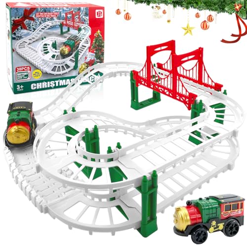TOPJOWGA Tren Juguete para Niños, Juego de Tren de Navidad, Juguetes de Tren Eléctrico, con Vagones de Carga y Pistas, Tren de Juguete Electrónico Decoración de Navidad, Regalos para Niños (B)