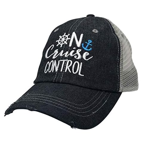 On Cruise Control Embroidered Baseball Hat Mesh Trucker Style Hat Cap Cruise Vacation Dark Grey Cover
