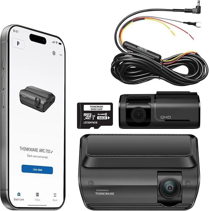 THINKWARE ARC 700 4K Front and 2K Rear Dash Cam - Wi-Fi, GPS, HDR, Parking Mode, Radar Compatible, Speed/Red Light Alerts, Included 64GB MicroSD,
