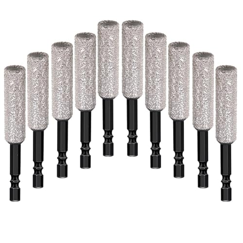 Wzxksoac Juego de 10 Brocas de Diamante Seco de 12 mm para Cerámica, Granito, Azulejos, Vidrio, Mármol, Ladrillo y Piedra con Vástago Hexagonal de 1/4 Pulgadas