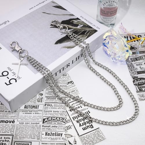 Punk Biker Wallet Chain for Men & Women - Stainless Steel Cross Pants Pocket Keychain, Durable Jean Chain Belt Hip Hop Accessory for Jeans & Belts with Lobster Clasp3