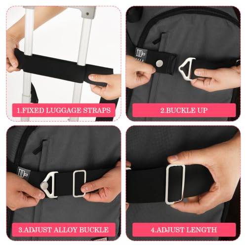 Image of 2-in-1 Luggage Straps Travel Belt for Carry On Bag, Elastic Adjustable Suitcase Straps for Backpack Attachment, Over Handle Luggage Bungee for Hands-Free Travel