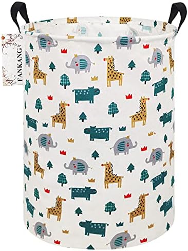 FANKANG Storage Basket, Nursery Hamper Canvas Laundry Basket Foldable with Waterproof PE Coating Large Storage Baskets for Kids Boys and Girls, Office, Bedroom, Clothes,Toys（Froest animals）