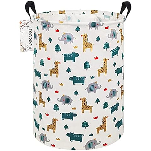 FANKANG Storage Basket, Nursery Hamper Canvas Laundry Basket Foldable with Waterproof PE Coating Large Storage Baskets for Kids Boys and Girls, Office, Bedroom, Clothes,Toys(Froest animals) Cover