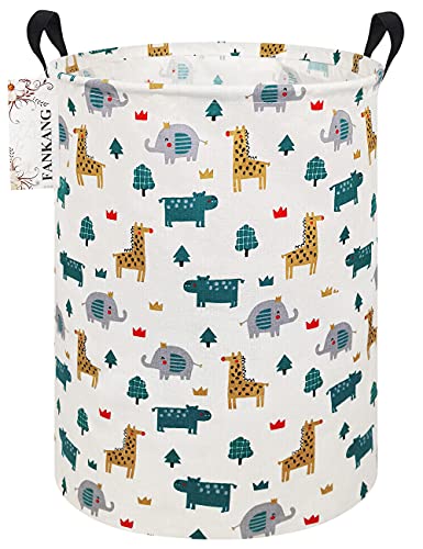 Image of FANKANG Storage Basket, Nursery Hamper Canvas Laundry Basket Foldable with Waterproof PE Coating Large Storage Baskets for Kids Boys and Girls, Office, Bedroom, Clothes,Toys（Froest animals）