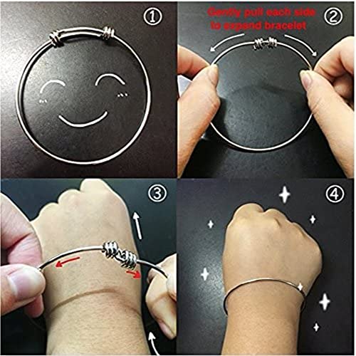 Image of Infinity Collection Sister Bracelet, Middle Sister Expandable Wire Bangle Bracelet - Pendant with Love, Heart, Leaf Charm Bangle