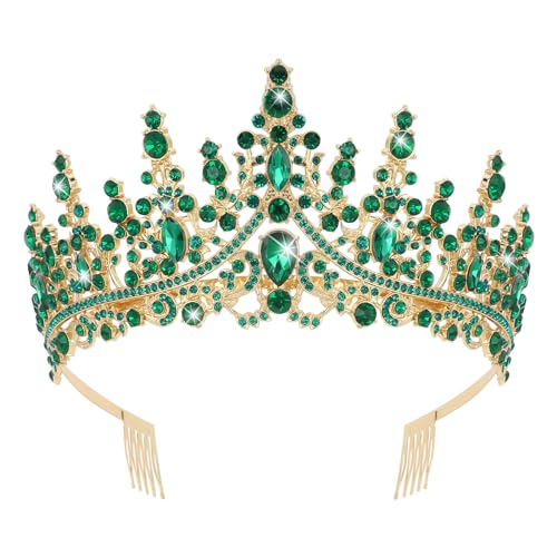 CURASA Green Tiaras for Women Gold Green Princess Crown Birthday Tiara Queen Crowns Wedding Tiaras for Bride Tiaras and Crowns for Women Valentine Bridal Pageant
