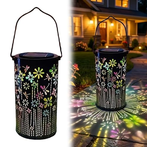 Linterna solar de jardín con brillo de girasol colorido | Luces decorativas de exterior con energía solar | Proyector impermeable de sombra colgante y luz LED para patios y jardines