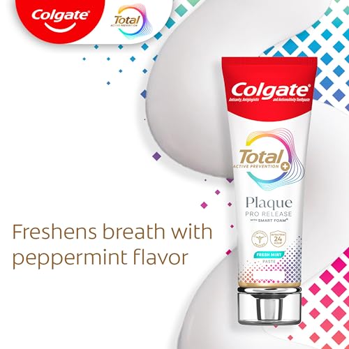 Image of Colgate Total Plaque Pro Release Fresh Mint Toothpaste, Anticavity Fluoride Toothpaste, Fights Plaque, Bad Breath, Tartar Buildup, and Helps Protect Teeth from Sensitivity, 3.0 oz (Pack of 2)