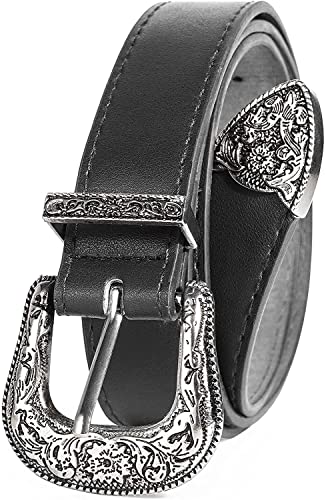 Image of Western-Leather-Belts-Women Vintage Waist-Belts with Hollow Out Flower
