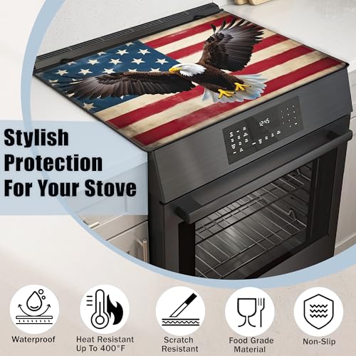Image of Electric Stove Top Cover,American Flag Stove Cover for Glass Top Electric Stove,Bald Eagle Heat Resistant Flat Top Stove Mat Countertop Protector, 28 x 20 Inch