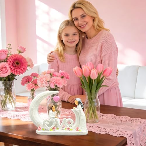 Figura decorativa madre e hija en resina con corazón rosa miniatura 5