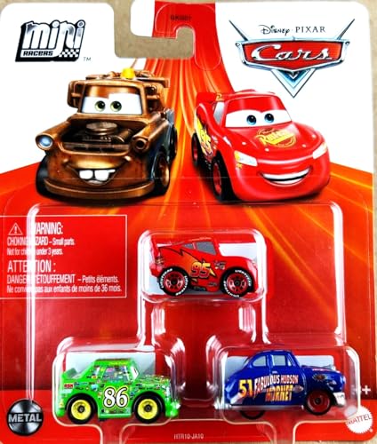 Disney Pixar Cars Mini Racers (Fabulous Hudson Hornet – Chick Hicks – Lightning McQueen) Lot de 3