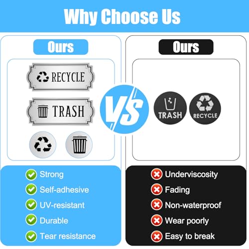 Image of 16Pcs Trash and Recycle Stickers,Recycle Stickers for Trash Bins Waste and Recover Decals Garbage Can Indoor Outdoor Garbage Can Home Office Kitchen Apartment Hotel