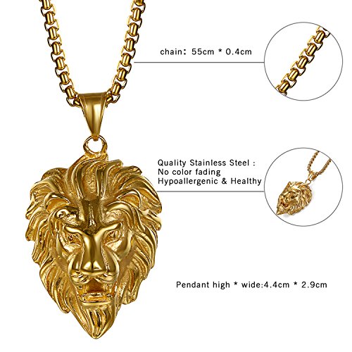 Cupimatch Lion Head Pendant Necklace, Mens Stainless Steel Gothic 22 Inch Biker Link Chain Gold Black2