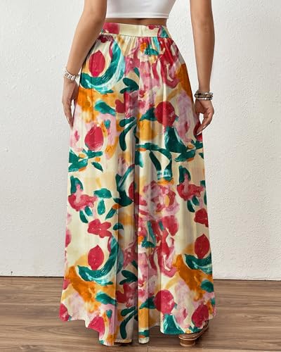 Image of Bsubseach Women Wide Leg Pants Floral Flowy Palazzo Pants
