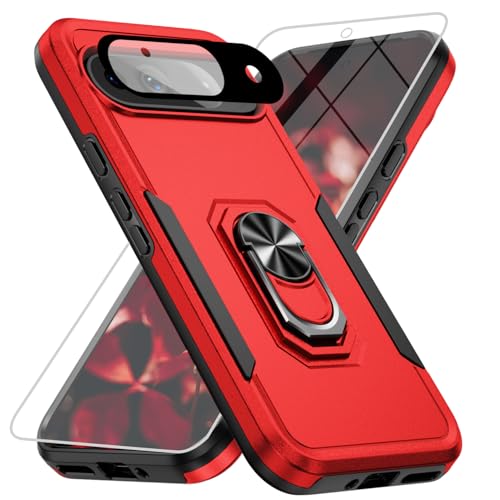 Bonkier for Google Pixel 9 Case [15 FT Military Grade Drop Protection] with Screen Protector & Lens Protector Heavy-Duty Shockproof Kickstand Case for Pixel 9 (Red) by Bonkier - Used condition - US$10.63