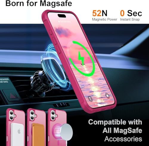 Protector iPhone 16 resistente a golpes con soporte magnético rosa anticaída de 360 grados 2