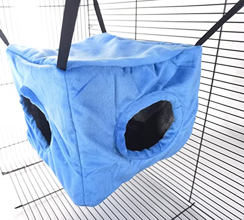 Vedem Ferret Cube Hammock Small Animals Cage Hanging Bunkbed Hideout Warm Bed (Blue) #TOP1