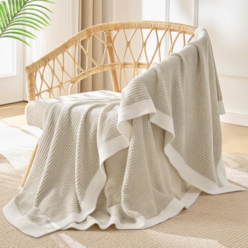 Image of BEDELITE Soft Cozy Chenille Waffle Knit Throw Blanket,Farmhouse Boho | ideal gift,fuzzy,fluffy,warm,for sofa or bed,room decor,breathable all season,lightweight,machine washable,60*80 beige
