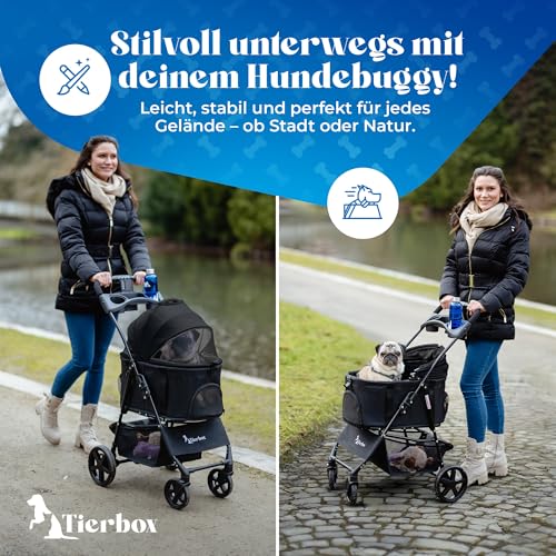 Tierbox Hundebuggy Hundewagen klappbar mit QuickFold, einfacher Transport, Traglast bis 15 kg - Schwarz
