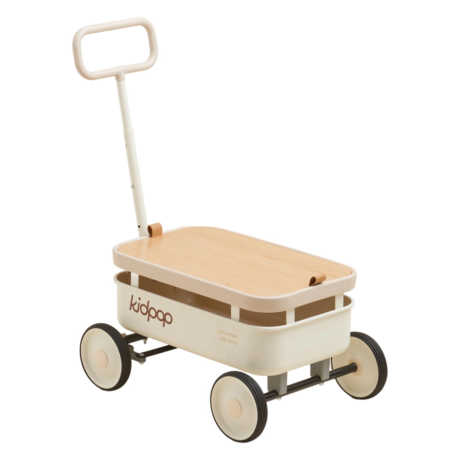 Kidpop PULA-Wild 3 in 1 Carrello a mano per bambini, Bianco | 2,5-8 anni, Copertura in legno rimovibile, Manubrio regolabile, Peso massimo 16 kg