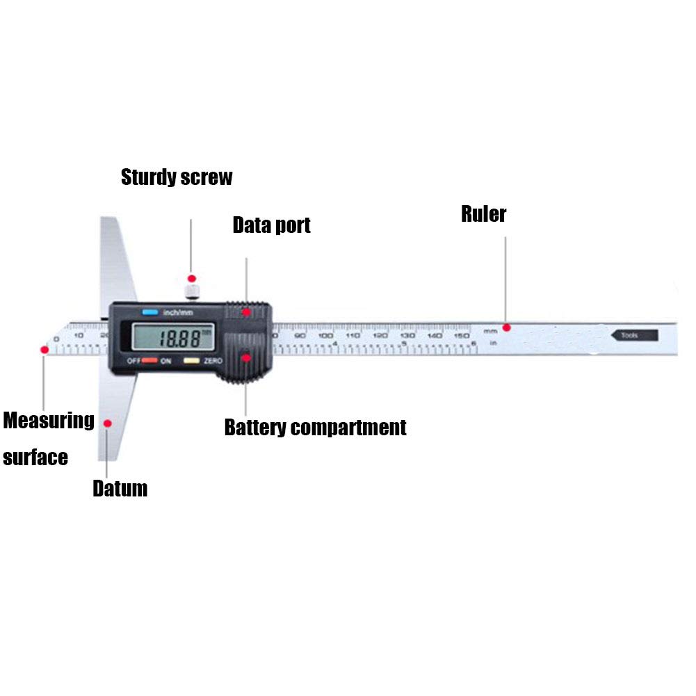 Jauge Profondeur Numérique Vernier Avec Boîte Rangement,Outil Mesure Jauge Micrométrique Acier Inoxydable 4CR13,Résolution 0.01Mm,Précision 0.01Mm,300mm