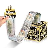 H&W Birthday Money Box for Cash Gift Pull,Black Gold Surprise Box Gift Box for Money,Money Gift Box with 30Pcs Transparent Bags,Funny Ways to Give Money as a Gift
