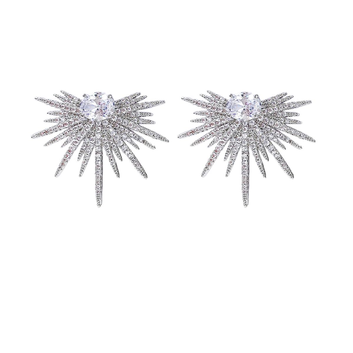 Rhinestone Silver Statement Earrings, Star Stud Earrings Fashion Design