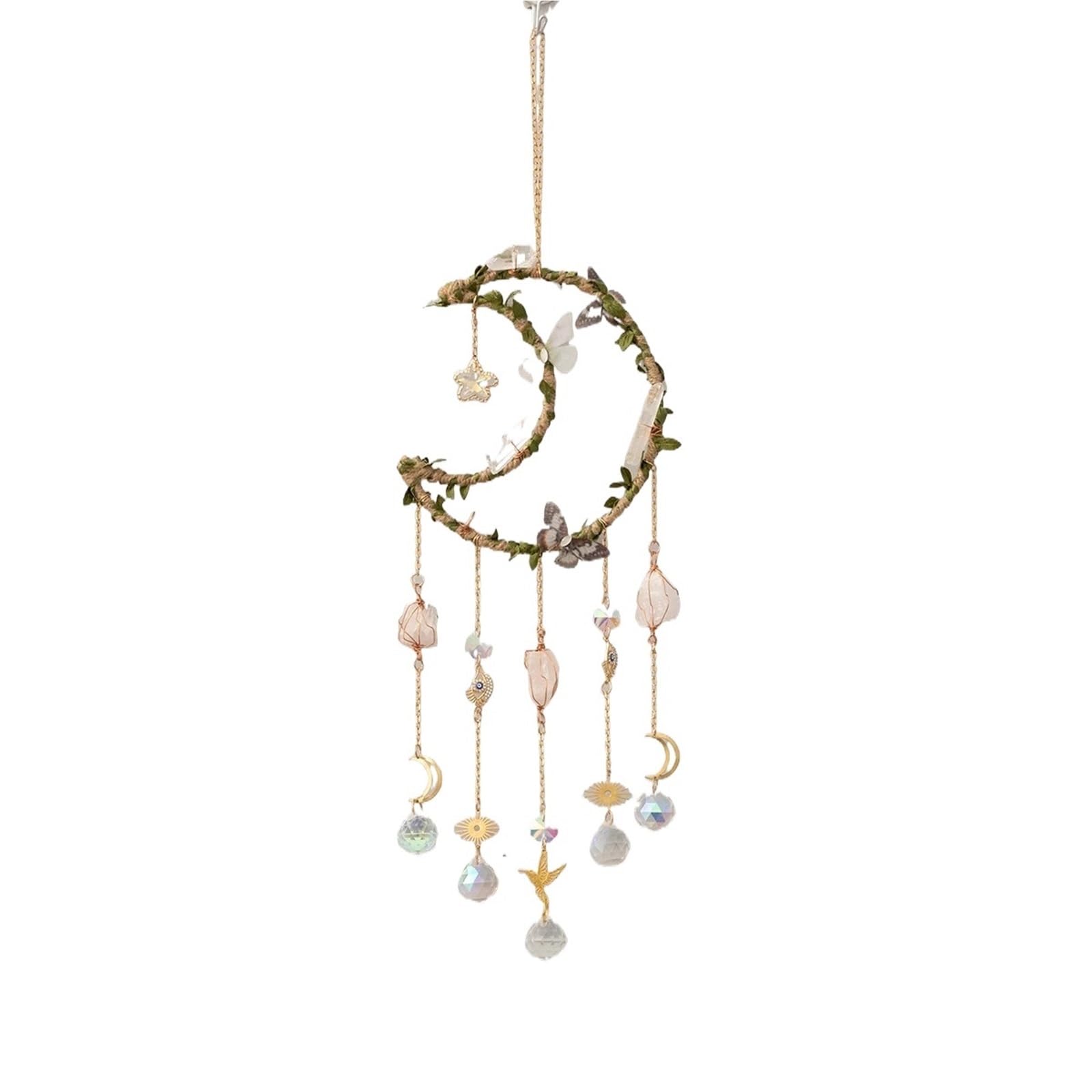Wind Chimes Crystal Stone Dream Catcher Wind Chime Prism Suncatcher Rainbow Maker Home Decorations Bedroom Decor(Green)