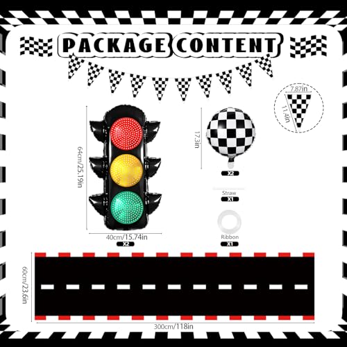 Image of Race Car Birthday Party Decorations with Traffic Light Balloons,Automobile Party Decorations for Kids Include Transportation Light Balloons Checkered Pennant Banner Checkered Balloon Race Track Cloth