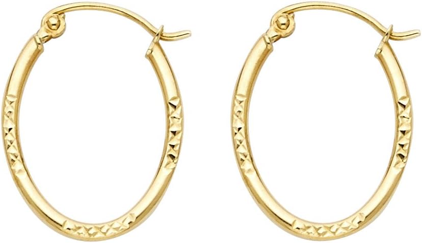 14k REAL Yellow Gold 1.5mm Thickness Oval Hoop Earrings (15 x 20mm)
