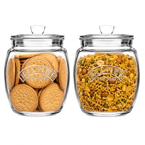 Image of Kilner Premium 2 Pcs x 850ml Universal Airtight Clear Glass Jar with Push Top Lid for Dry Food Like Grains, Spices, Pickles, Sauces | Reusable Kitchen Storage Container, Fridge Safe