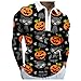 Camicie grandi per gli uomini uomini casual stampa di Halloween cerniera rovesciare colletto camicetta manica lunga top camicia signora abbigliamento attivo, Arancione, 85