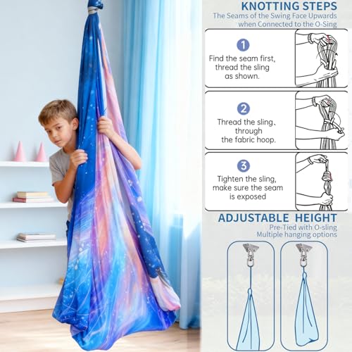 Image of Sensory Swing for Kids & Adults with 360 Swivel Hanger Kit, Double Layer Elastic Therapy Swing Holds up to 300lbs for Autism, ADHD,Aspergers, and SPD (Blue Bird)