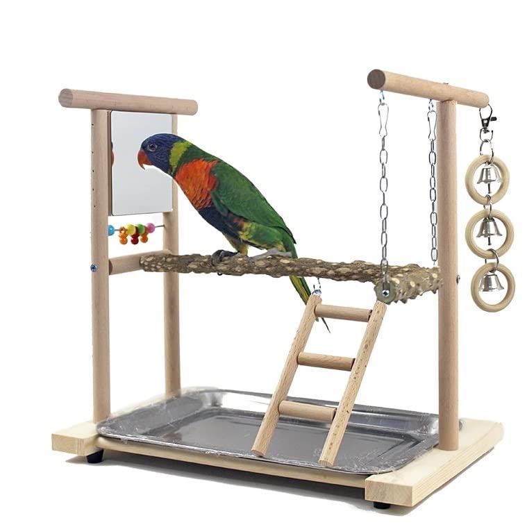 Percha para pájaros Xuanfeng Loro Mesa Parque de Atracciones peonía Tigre Piel pájaro Soporte pequeño Espejo for aliviar el aburrimiento Pimienta Columpio Madera